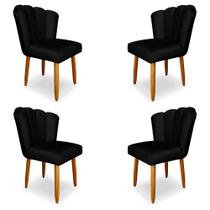 Kit 4 Cadeiras de Jantar Pétala Estofada Pés Palito Veludo Preto - Montanaris Decor Kit 4 Cadeiras de Jantar Pétala Estofada Pés Palito Veludo Preto - Montanaris Decor