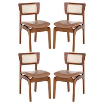 Kit 4 Cadeiras de Jantar Portugal em Madeira Imbuia com Tela Rattan Impermeável Caramelo L85