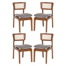 Kit 4 Cadeiras de Jantar Portugal Madeira Imbuia com Encosto Tela Rattan Linho Cinza L55 Kit 4 Cadeiras de Jantar Portugal Madeira Imbuia com Encosto Tela Rattan Linho Cinza L55