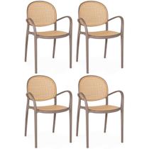 Kit 4 Cadeiras de Jantar Roma com Braço para Sala e Cozinha - Marrom Claro Kit 4 Cadeiras de Jantar Roma com Braço para Sala e Cozinha - Marrom Claro