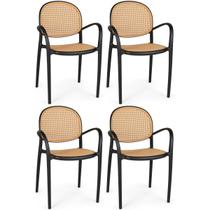 Kit 4 Cadeiras de Jantar Roma com Braço para Sala e Cozinha - Preto
