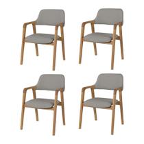 Kit 4 Cadeiras de Jantar Ruth Estrutura em Madeira Maciça Estilo Retrô Linho Cinza