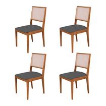 Kit 4 Cadeiras de Jantar Suellen em Madeira e Mdf Cerejeira Linho Cinza Grafite Kit 4 Cadeiras de Jantar Suellen em Madeira e Mdf Cerejeira Linho Cinza Grafite
