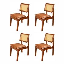 Kit 4 Cadeiras de Madeira 100% Maciça Tauari e Rattan Natural com Assento Estofado Daren Li