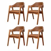 Kit 4 Cadeiras de Madeira Maciça Tauari, Estofada e Braço com Corda Náutica Bélgica Espresso Móveis