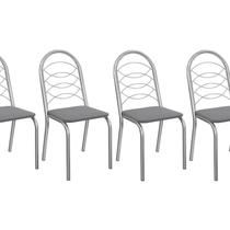 Kit 4 Cadeiras de Metal Holanda Clássico Cromado/Cinza