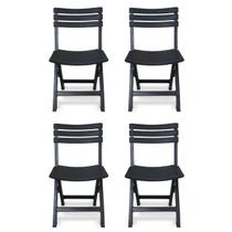 Kit 4 Cadeiras de Plástico Dobrável Bistrô Preta Com Encosto