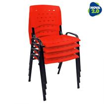 Kit 4 Cadeiras de Plástico Polipropileno LG flex Reforçada Empilhável Vermelha