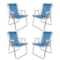 Kit 4 Cadeiras de Praia Alta Sannet Azul-Claro 110kg Mor