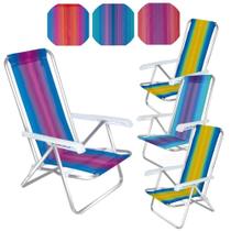 Kit 4 Cadeiras de Praia Aluminio Reclinavel 4 Posicoes Mor