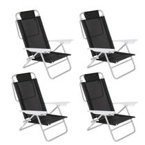 kIT 4 Cadeiras de Praia Dobrável Portátil 6 Posições Preto Summer Jardim Pescaria Mor