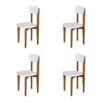 Kit 4 Cadeiras de Restaurante Elisa em Madeira Maciça Assento Suede Branco