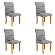 Kit 4 Cadeiras de Sala de Jantar Estofadas Veiga Madeira Maciça Linho Cinza G78 - Gran Belo