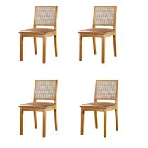 Kit 4 Cadeiras de Telinha Atenas em Madeira Maciça Tauari e Couro Caramelo