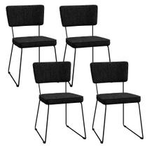 Kit 4 Cadeiras Decorativa Estofada Para Sala De Jantar Base Aço Allana L02 Linho Chumbo - Lyam Decor