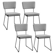 Kit 4 Cadeiras Decorativa Estofada Para Sala De Jantar Base Aço Allana L02 Linho Cinza - Lyam Decor