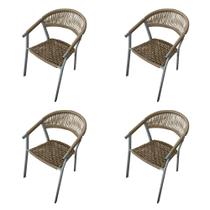 Kit 4 Cadeiras Decorativa Joana em Corda Náutica e Base em Alumínio Cinza /rami