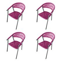 Kit 4 Cadeiras Decorativa Joana em Corda Náutica e Base em Alumínio Cinza /rosa