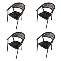Kit 4 Cadeiras Decorativa Joana em Corda Náutica e Base em Alumínio Preta /marrom