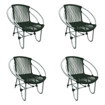 Kit 4 Cadeiras Decorativa Julia em Corda Náutica e Base em Alumínio Cinza/ Verde Musgo - GUIMARAES STORE