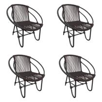 Kit 4 Cadeiras Decorativa Julia em Corda Náutica e Base em Alumínio Preta/ Marrom - GUIMARAES STORE