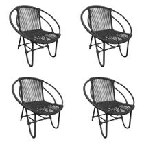 Kit 4 Cadeiras Decorativa Julia em Corda Náutica e Base em Alumínio Preta/preta