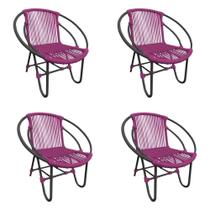 Kit 4 Cadeiras Decorativa Julia Em Corda Náutica E Base Em Alumínio Preta- Rosa - Cor: Rosa Kit 4 Cadeiras Decorativa Julia Em Corda Náutica E Base Em Alumínio Preta- Rosa - Cor: Rosa