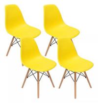 Kit 4 Cadeiras Decorativas Eiffel Charles Eames Amarela com Pés de Madeira