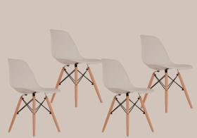 Kit 4 Cadeiras Decorativas Eiffel Charles Eames Branca com Pés de Madeira