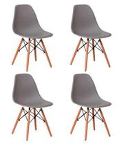 Kit 4 Cadeiras Decorativas Eiffel Charles Eames Cinza com Pés de Madeira
