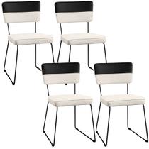 Kit 4 Cadeiras Decorativas Estofada Base De Aço Allana L02 Faixa Facto Preto Linho Cru - Lyam Decor Kit 4 Cadeiras Decorativas Estofada Base De Aço Allana L02 Faixa Facto Preto Linho Cru - Lyam Decor