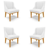 Kit 4 Cadeiras Decorativas Sala de Jantar Base Fixa de Madeira Firenze PU Branco Fosco/Castanho G19 - Gran Belo Kit 4 Cadeiras Decorativas Sala de Jantar Base Fixa de Madeira Firenze PU Branco Fosco/Castanho G19 - Gran Belo