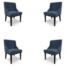 Kit 4 Cadeiras Decorativas Sala de Jantar Base Fixa de Madeira Firenze Suede Azul Marinho/Preto G19 - Gran Belo