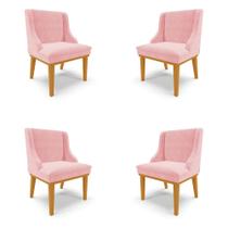 Kit 4 Cadeiras Decorativas Sala de Jantar Base Fixa de Madeira Firenze Suede Rosa Bebê/Castanho G19 - Gran Belo