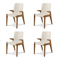 Kit 4 Cadeiras Decorativas Sala de Jantar Madeira Maciça com Braço Pigeon Linho Bege/Mel G13 - Gran Belo