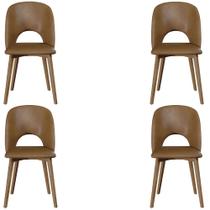 Kit 4 Cadeiras Decorativas Sala de Jantar Madeira Maciça Hadassa PU Marrom/Nogueira G13 - Gran Belo