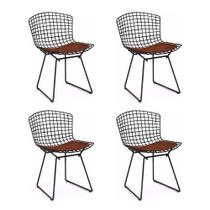 Kit 4 Cadeiras Design Bertoia Preta com Assento Marrom