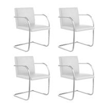 Kit 4 Cadeiras Design Brno para Escritório material sintético Branco Tubular Cromada