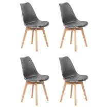 Kit 4 Cadeiras Design Leda Eames Estofada Wood Cinza