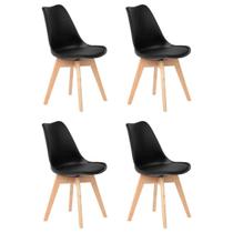Kit 4 Cadeiras Design Leda Eames Estofada Wood Preta