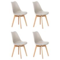 Kit 4 Cadeiras Design Leda Eames Wood Jantar Estofada Nude