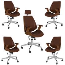 Kit 4 Cadeiras Diretor e 1 Cadeira Presidente Giratórias Akon Marrom G56 - Gran Belo