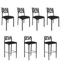 Kit 4 Cadeiras e 3 Banquetas Luiza Gourmet-Assento preto Kit 4 Cadeiras e 3 Banquetas Luiza Gourmet-Assento preto