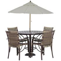 Kit 4 Cadeiras e Mesa com Tampo Ripado em Alumínio e Ombrelone para Piscina, Jardim Trama Original