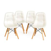 Kit 4 Cadeiras Eames Botonê Estofada Base de Madeira