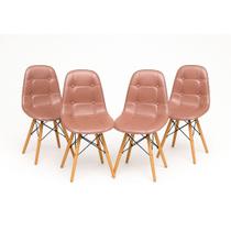 Kit 4 Cadeiras Eames Botonê Estofada Base de Madeira