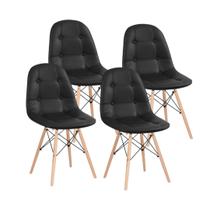 Kit 4 Cadeiras Eames Botonê Estofada Base de Madeira