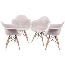 Kit 4 Cadeiras Eames com Braço Fendi Base em Madeira - 64682