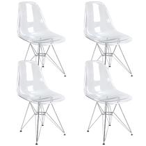 Kit 4 Cadeiras Eames Cristal Transparente Eiffel Base Metal Cromado