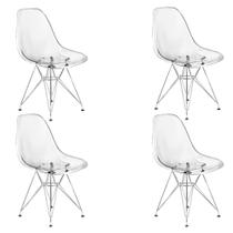 Kit 4 Cadeiras Eames Cristal Transparente Eiffel Base Metal Cromado - Magazine Roma
